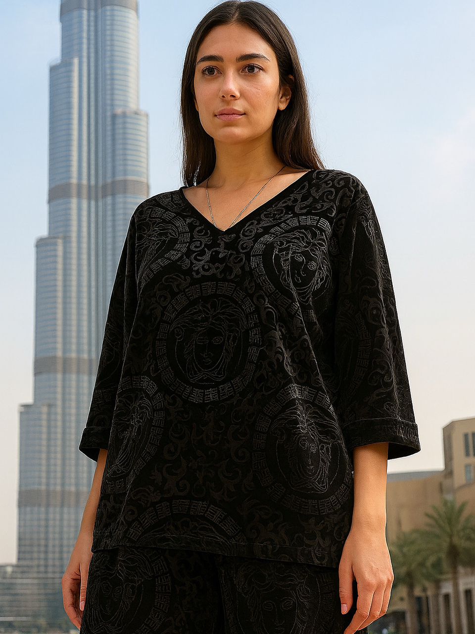 ست شومیزو شلوار مخمل گرم بالا طرح درساچه